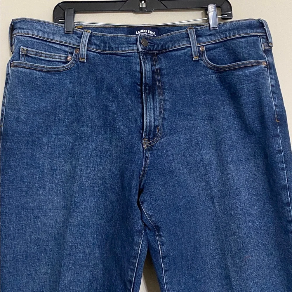 Lands' End Men Relaxed Dark Blue square Rigger Jeans lined 42 winter casual cozy
